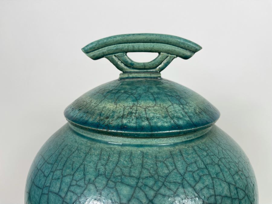 Large Mike Brennan Asian Inspired Studio Pottery Vase Urn With Lid And Stand From 1997 Sawdust Art Festival In Laguna Beach 10W X 13H Retailed $300 [Photo 6]