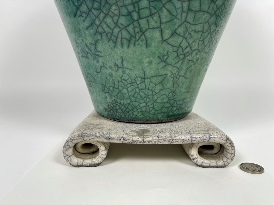 Large Mike Brennan Asian Inspired Studio Pottery Vase Urn With Lid And Stand From 1997 Sawdust Art Festival In Laguna Beach 10W X 13H Retailed $300 [Photo 5]