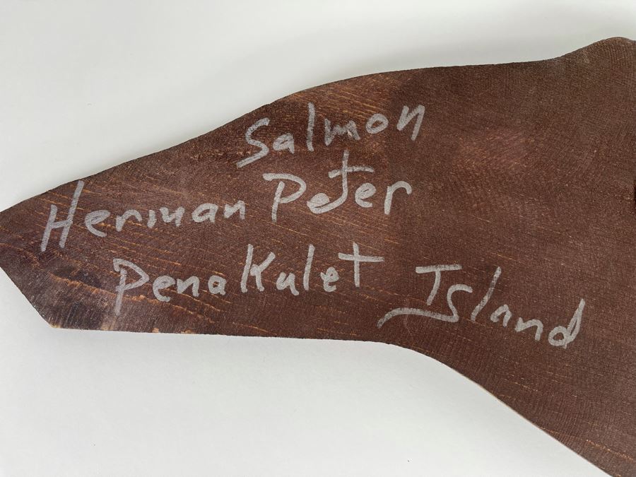 Original Hand Painted Carved Wooden Salmon Fish Plaque By Herman Peter Penakulet Island 23W X 7H [Photo 8]