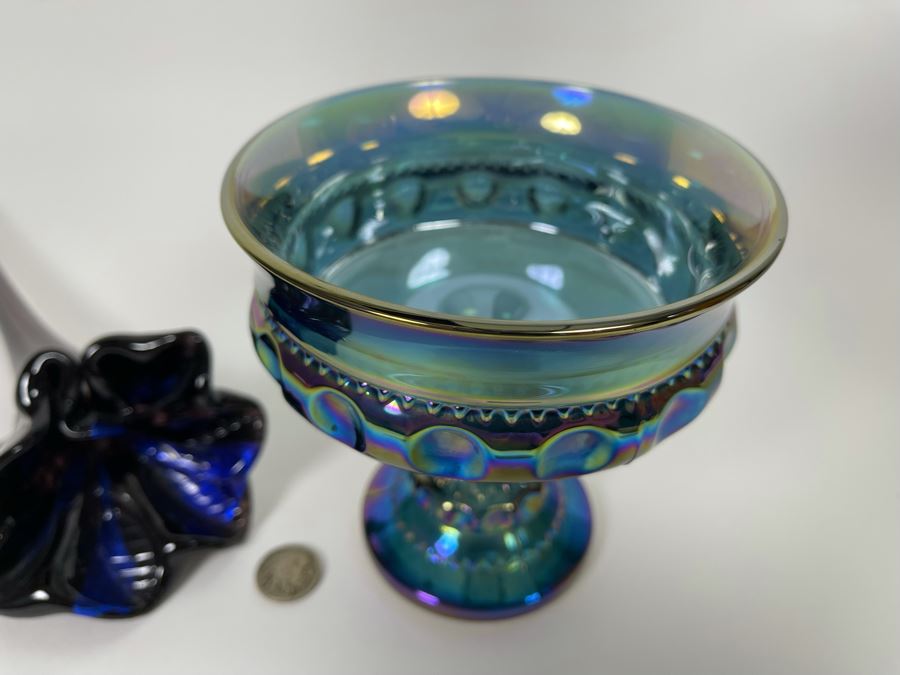 Carnival Glass Compote 5H And Glass Flower 13H [Photo 4]