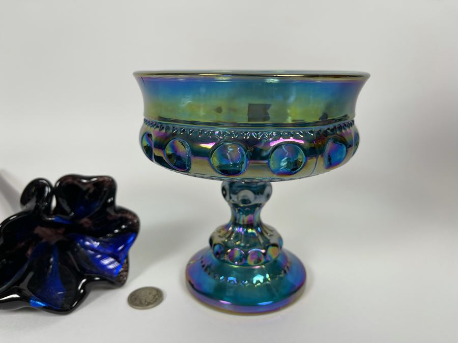 Carnival Glass Compote 5H And Glass Flower 13H [Photo 3]