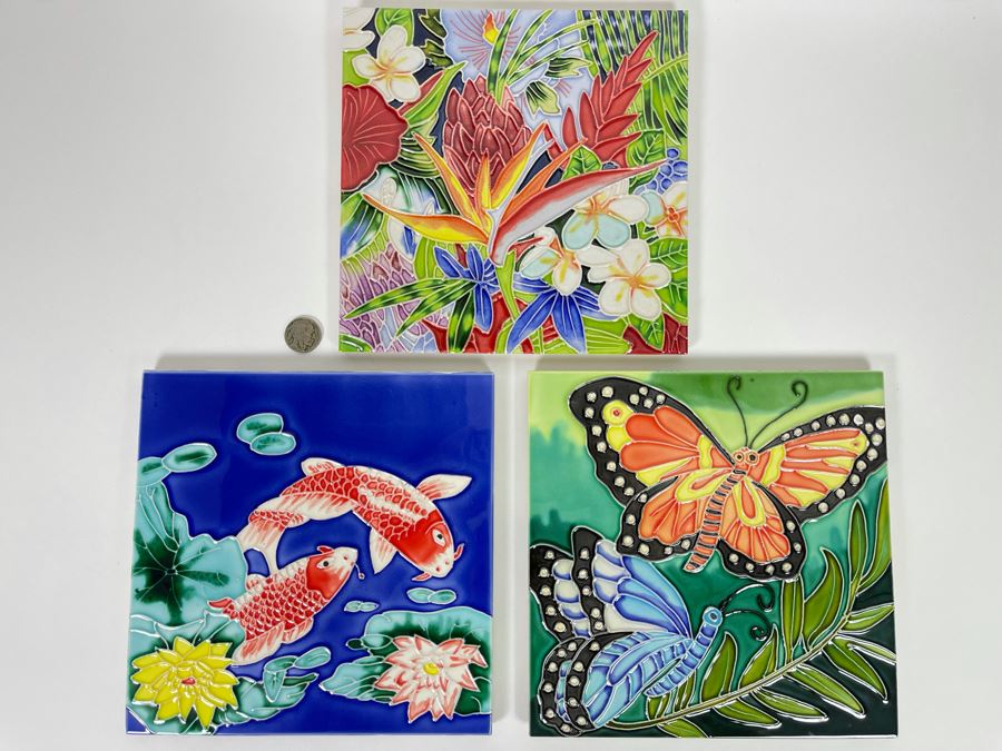 Collection Of Three Decorative Tiles 8 X 8