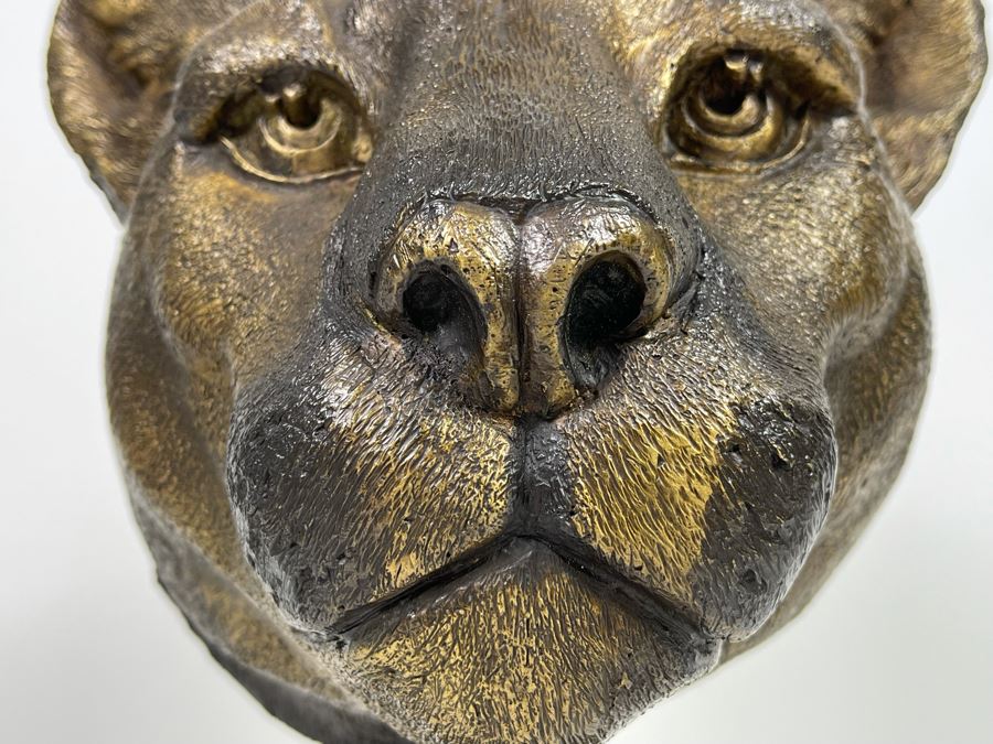 Impressive Metal Mountain Lion Cougar Sculpture On Marble Base (No Signatures Found) 10W X 7D X 14H [Photo 4]