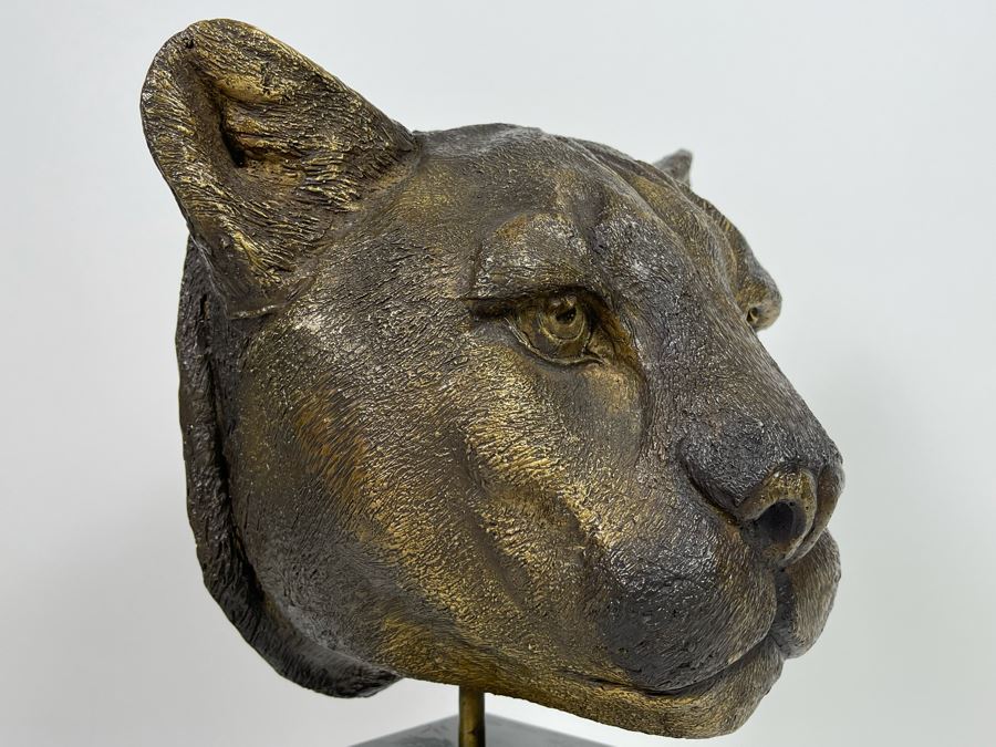 Impressive Metal Mountain Lion Cougar Sculpture On Marble Base (No Signatures Found) 10W X 7D X 14H [Photo 6]