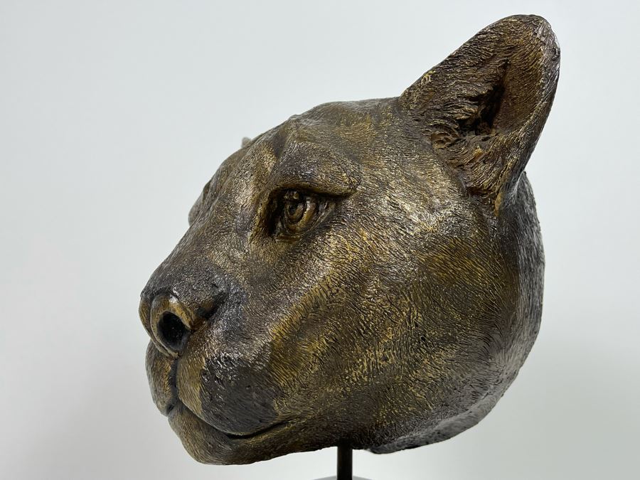 Impressive Metal Mountain Lion Cougar Sculpture On Marble Base (No Signatures Found) 10W X 7D X 14H [Photo 13]