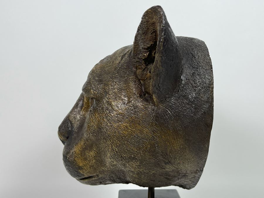 Impressive Metal Mountain Lion Cougar Sculpture On Marble Base (No Signatures Found) 10W X 7D X 14H [Photo 12]