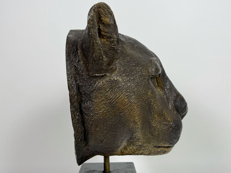 Impressive Metal Mountain Lion Cougar Sculpture On Marble Base (No Signatures Found) 10W X 7D X 14H [Photo 8]