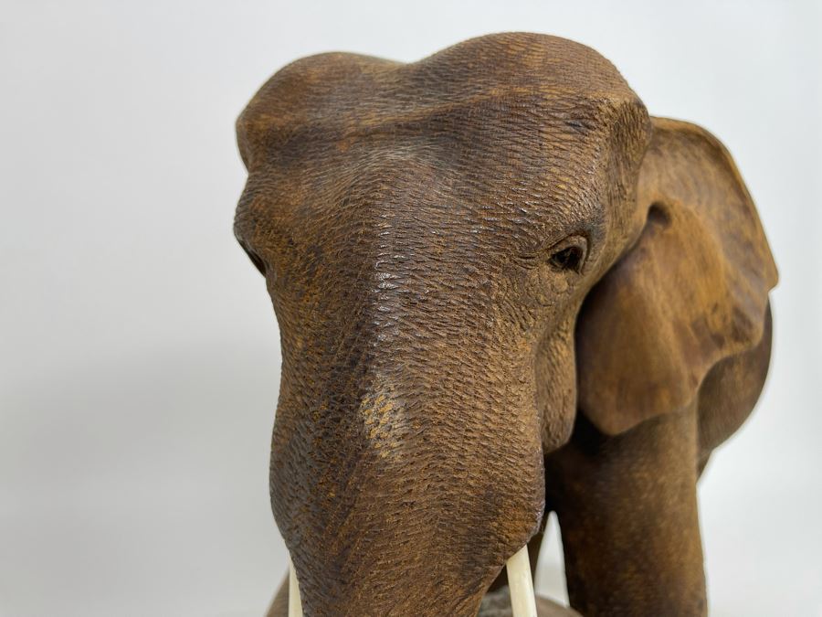 Large Hand Carved Wooden Mother Elephant With Baby Calf Sculpture 19W X 9D X 12H [Photo 12]