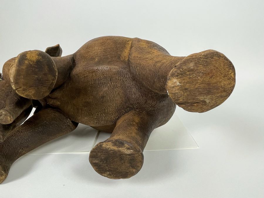 Large Hand Carved Wooden Mother Elephant With Baby Calf Sculpture 19W X 9D X 12H [Photo 19]