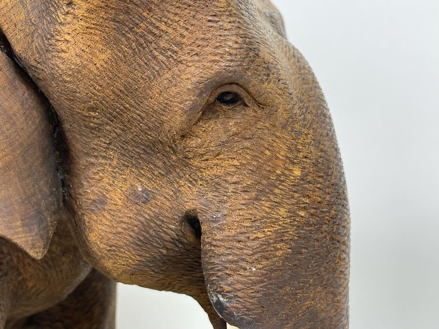 Large Hand Carved Wooden Mother Elephant With Baby Calf Sculpture 19W X 9D X 12H [Photo 16]