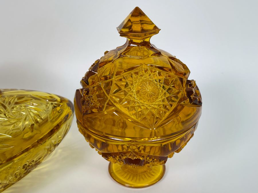 Collection Of Three Glass Candy Dishes Yellow Orange [Photo 7]