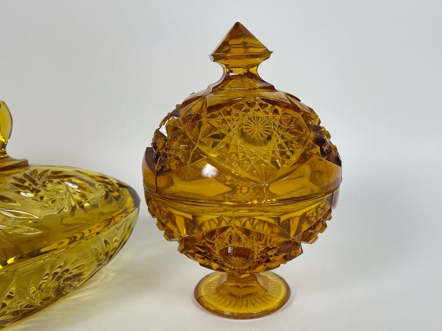 Collection Of Three Glass Candy Dishes Yellow Orange [Photo 8]