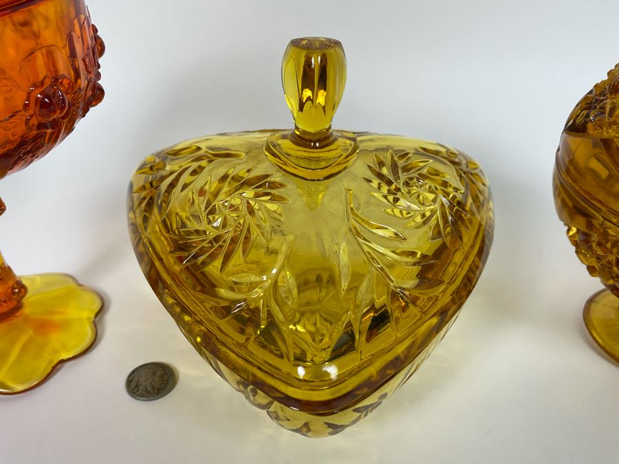 Collection Of Three Glass Candy Dishes Yellow Orange [Photo 6]