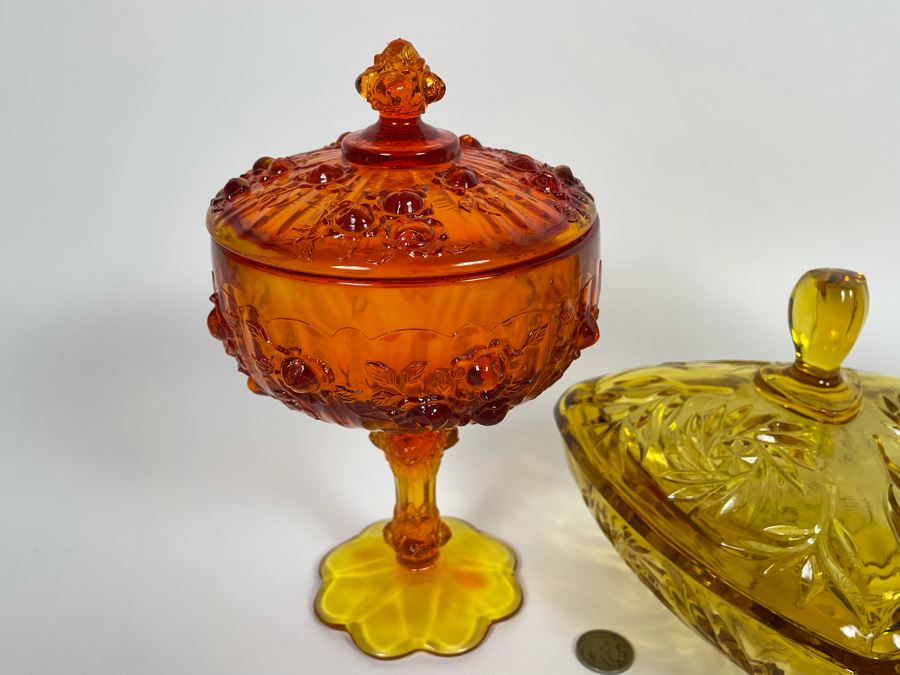 Collection Of Three Glass Candy Dishes Yellow Orange [Photo 5]