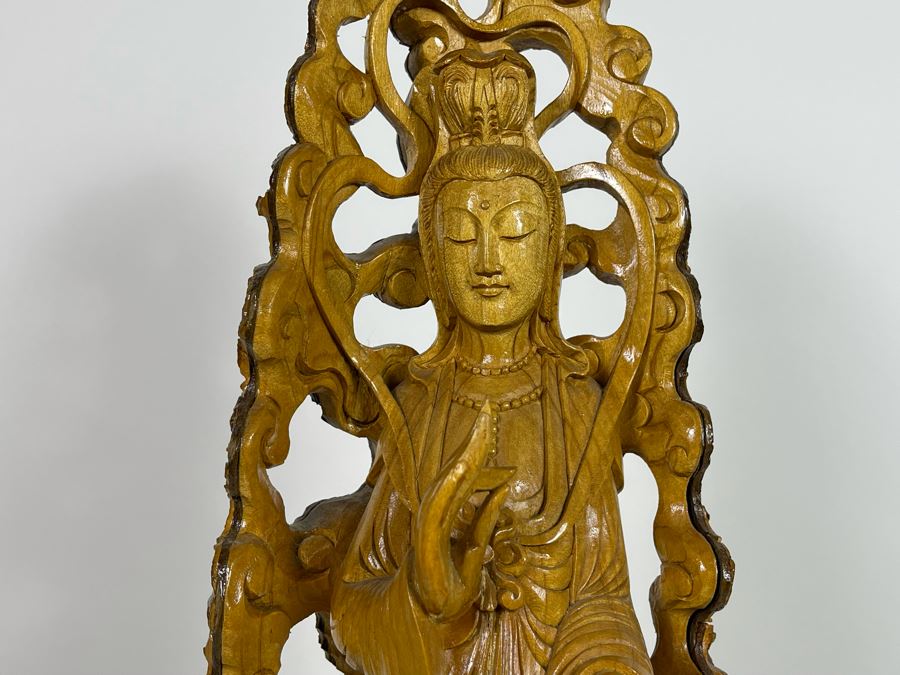 Hand Carved Tree Trunk Buddha Sculpture Signed 27'H [Photo 9]