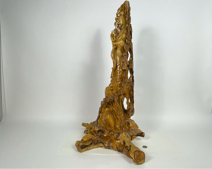 Hand Carved Tree Trunk Buddha Sculpture Signed 27'H [Photo 23]