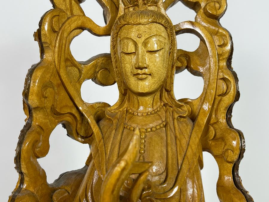 Hand Carved Tree Trunk Buddha Sculpture Signed 27'H [Photo 8]