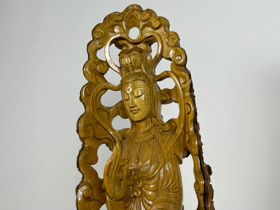 Hand Carved Tree Trunk Buddha Sculpture Signed 27'H [Photo 11]