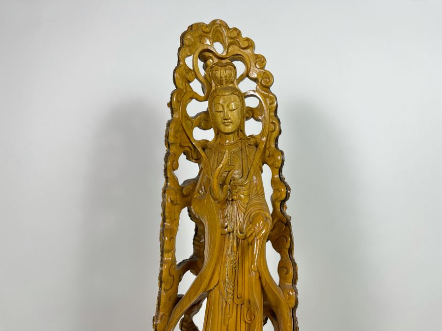 Hand Carved Tree Trunk Buddha Sculpture Signed 27'H [Photo 5]