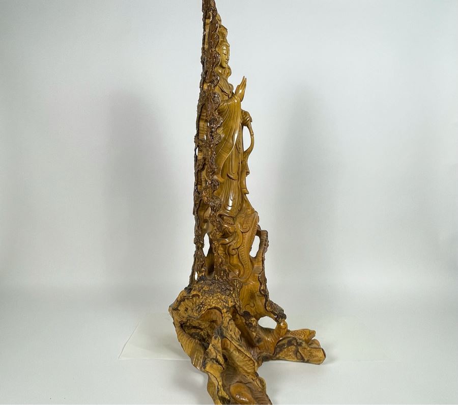 Hand Carved Tree Trunk Buddha Sculpture Signed 27'H [Photo 28]