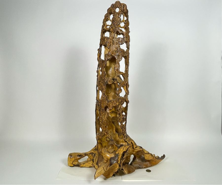 Hand Carved Tree Trunk Buddha Sculpture Signed 27'H [Photo 25]