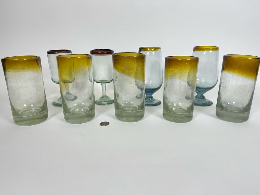 Collection Of Mexican Handblown Bubble Glass Glassware 6H [Photo 2]