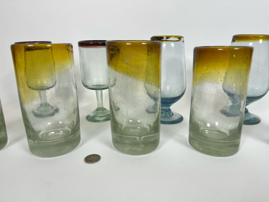 Collection Of Mexican Handblown Bubble Glass Glassware 6H [Photo 4]