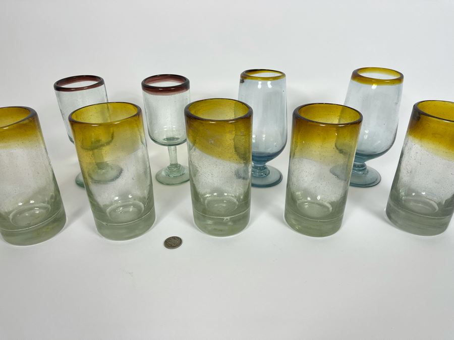 Collection Of Mexican Handblown Bubble Glass Glassware 6H [Photo 3]