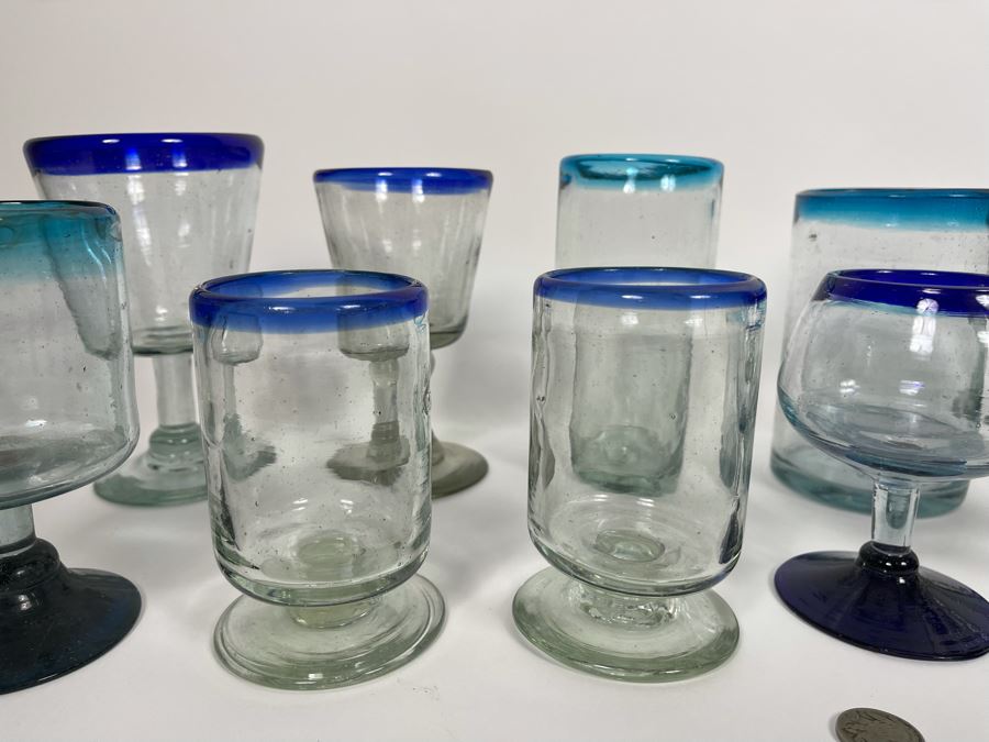 Collection Of Mexican Handblown Bubble Glass Glassware With Pitcher [Photo 7]