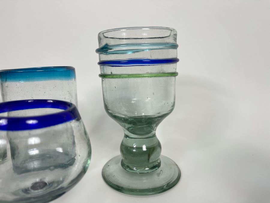 Collection Of Mexican Handblown Bubble Glass Glassware With Pitcher [Photo 5]