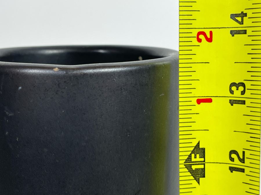 Tall Signed Asian Black Cylindrical Pottery Vase 13.5H [Photo 6]
