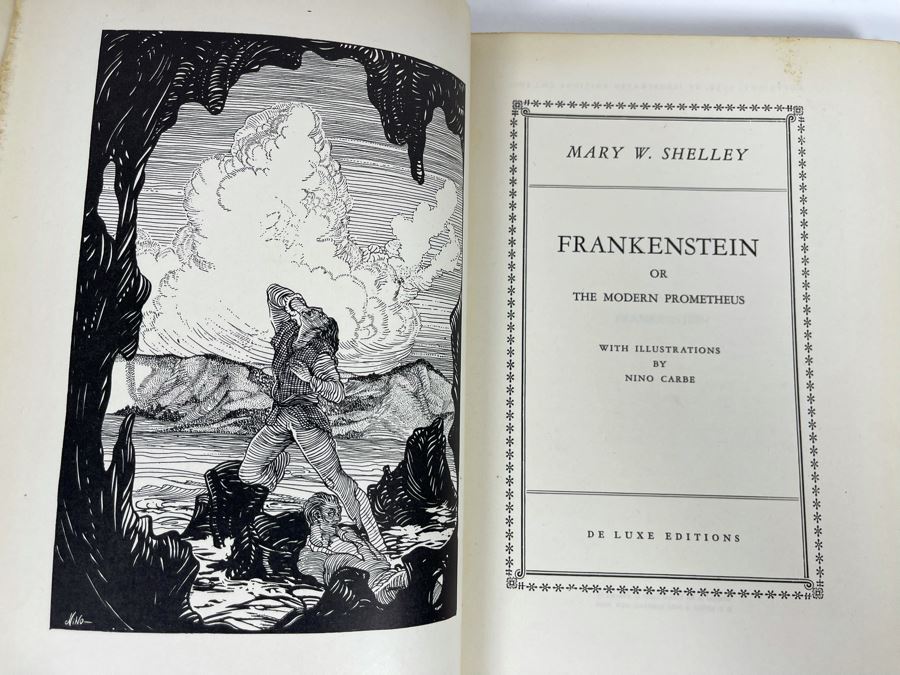 Vintage 1932 Frankenstein Or The Modern Prometheus Hardcover Book With Illustrations By Nino Carbe Deluxe Editions [Photo 8]