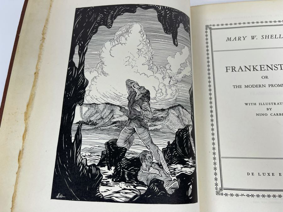 Vintage 1932 Frankenstein Or The Modern Prometheus Hardcover Book With Illustrations By Nino Carbe Deluxe Editions [Photo 9]