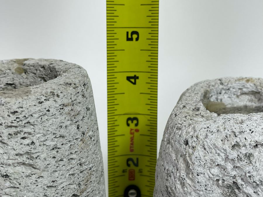 Pair Of Cylindrical Stone Candle Holders 4H And Fossil [Photo 6]