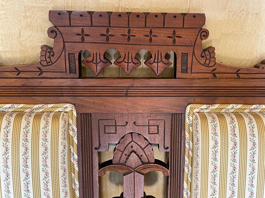 Antique Eastlake Victorian Era Carved Wooden Loveseat Settee Sofa 56W X 23D X 41H [Photo 6]