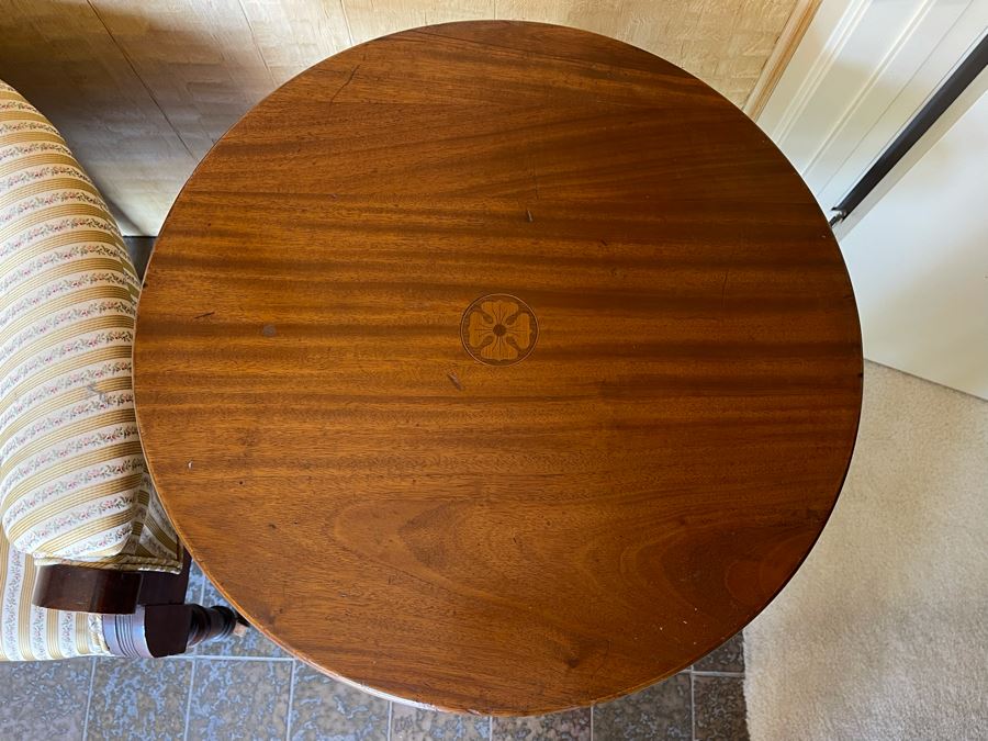 Antique Queen Anne Style Inlaid Tilt-Top Pedestal Table 22R X 28H [Photo 12]