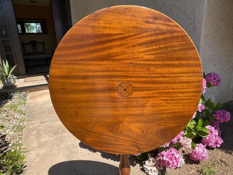 Antique Queen Anne Style Inlaid Tilt-Top Pedestal Table 22R X 28H [Photo 2]