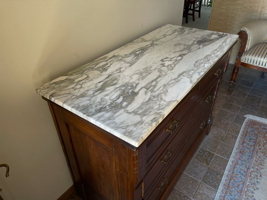 Antique Marble Top 3-Drawer Chest Of Drawers Dresser [Photo 6]