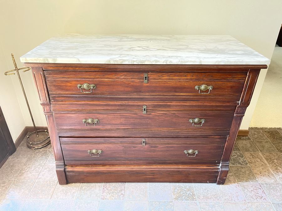 Antique Marble Top 3Drawer Chest Of Drawers Dresser