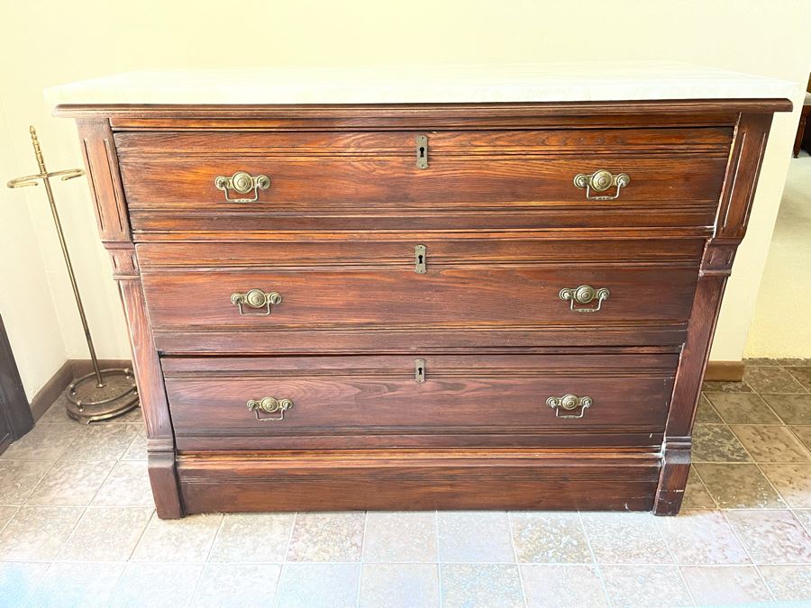 Antique Marble Top 3-Drawer Chest Of Drawers Dresser [Photo 4]