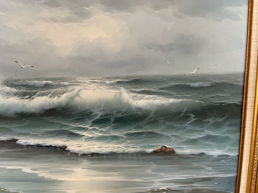 Large Framed Original Signed Seascape Ocean Waves Painting 24 X 36 [Photo 7]