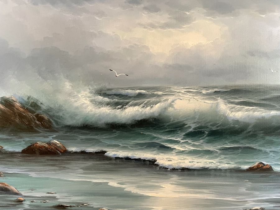Large Framed Original Signed Seascape Ocean Waves Painting 24 X 36 [Photo 6]