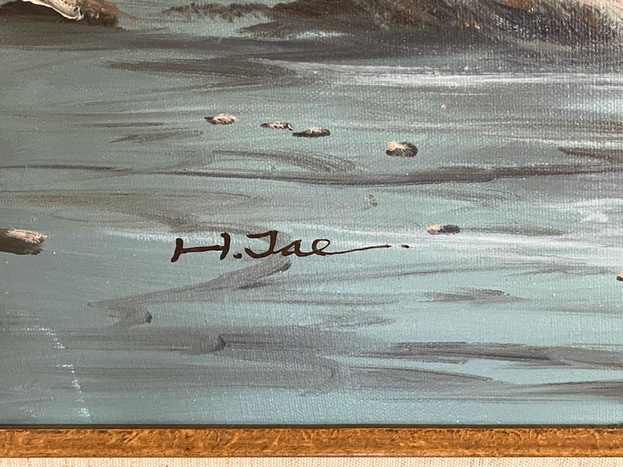 Large Framed Original Signed Seascape Ocean Waves Painting 24 X 36 [Photo 8]