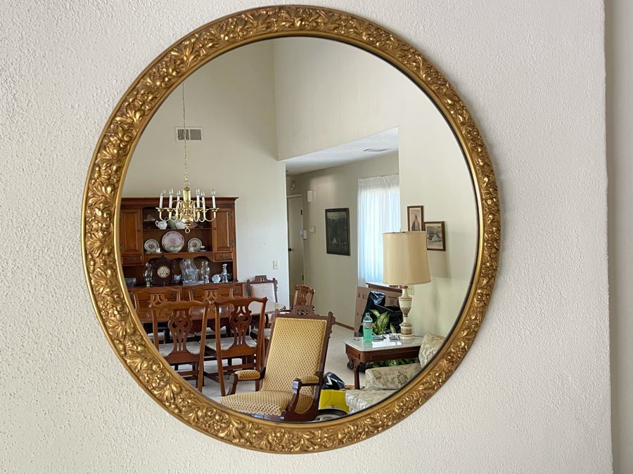 Vintage Round Gilt Wooden Wall Mirror 34R [Photo 2]