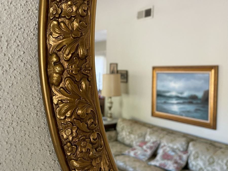 Vintage Round Gilt Wooden Wall Mirror 34R [Photo 3]