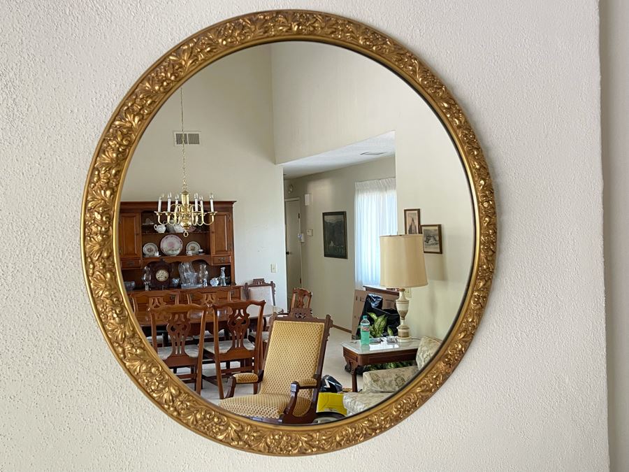 Vintage Round Gilt Wooden Wall Mirror 34R [Photo 1]