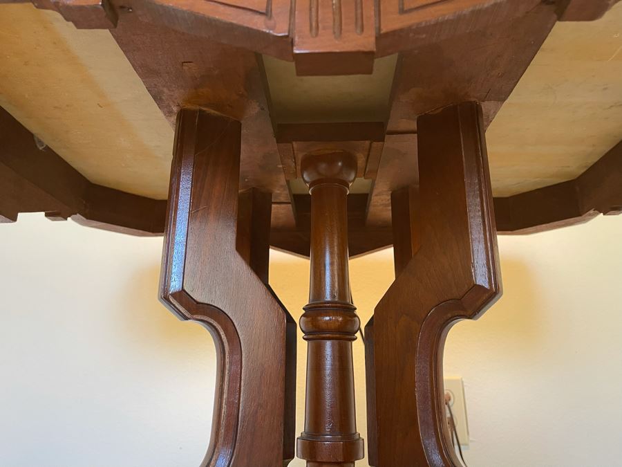 Antique Eastlake Victorian Era Carved Wooden Side Table With Marble Top 29W X 21D X 28H [Photo 6]