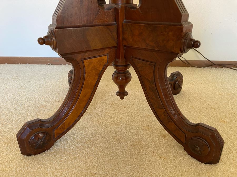 Antique Eastlake Victorian Era Carved Wooden Side Table With Marble Top 29W X 21D X 28H [Photo 8]