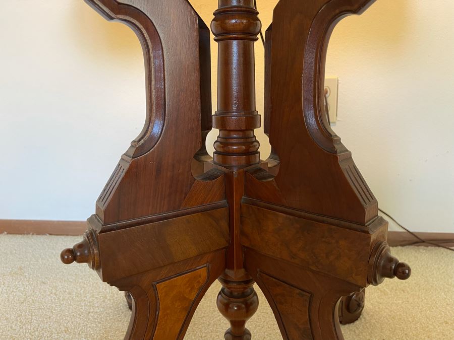 Antique Eastlake Victorian Era Carved Wooden Side Table With Marble Top 29W X 21D X 28H [Photo 7]