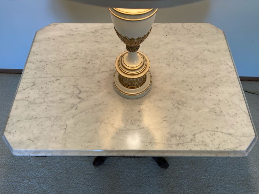 Antique Eastlake Victorian Era Carved Wooden Side Table With Marble Top 29W X 21D X 28H [Photo 9]